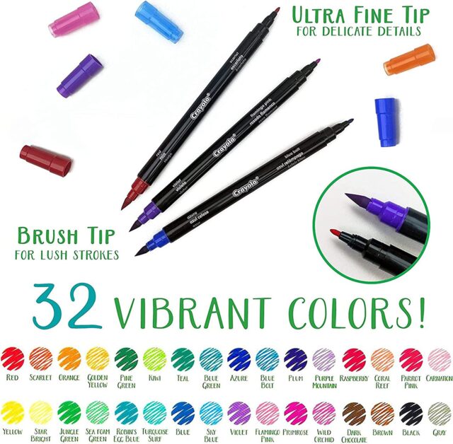 Crayola Signature Dual-Tip Markers, Brush & Detail - 16 markers